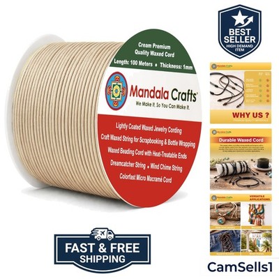 1mm Cream Cotton Waxed Cord for Jewelry Making, 109 Yards   Waxed Cotton Stri...