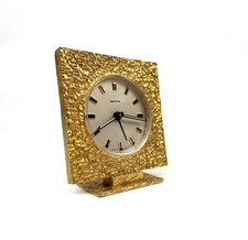 Stunning mid century golden sculptural Metal brutalist alarm Desk Clock Mauthe