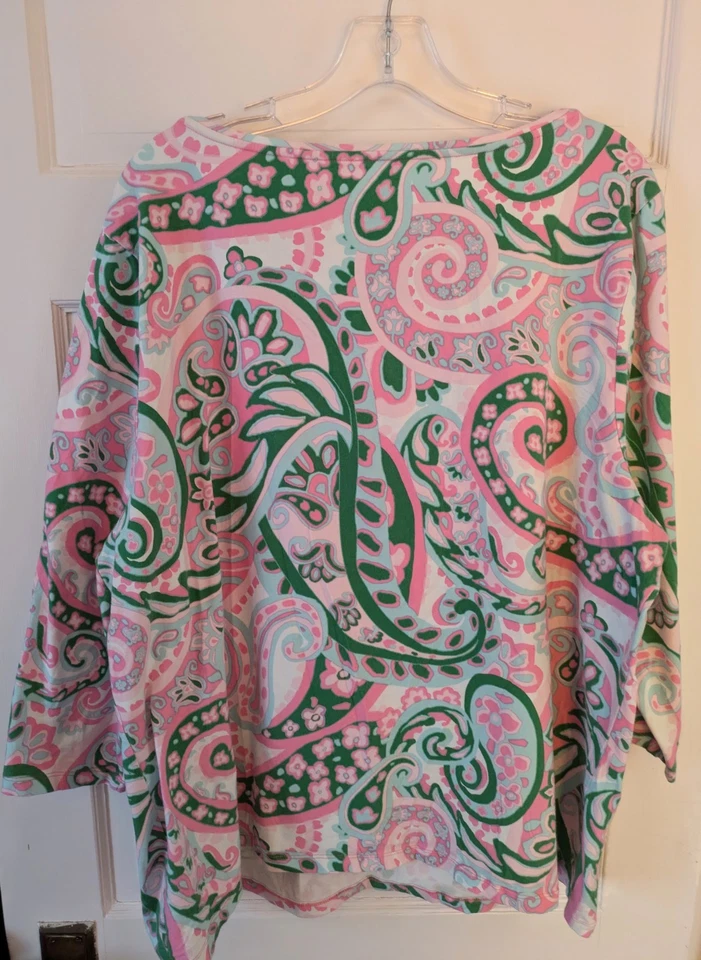 Camiseta The Talbots 3X Estampado Paisley Manga 3/4 Rosa Turca Blanco Algodón/Spandex Top Foto 3 de 4