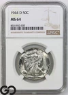 1944-D Walking Liberty Half Dollar NGC MS 64 ** Swirling Luster!