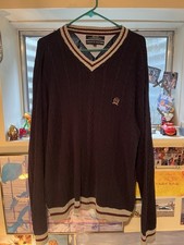 Tommy Hilfiger Men's Navy Cable-Knit Pullover Sweater V-Neck Size L