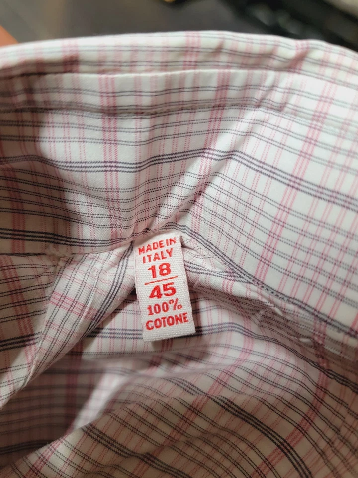 Camisa de vestir Isaia Napoli para hombre talla 18/45 rosa negra a cuadros manga larga abotonada Foto 3 de 4