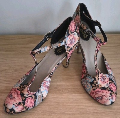 Joe Browns Floral Heels UK 5 T Bar Schuhe Vintage Style Retro Court