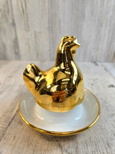 Royal Worcester Chicken Hen Egg Cup Gold Lustre Porcelain 2 Piece England (A)