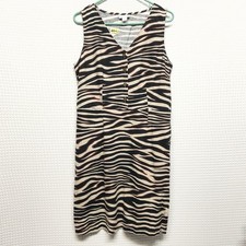 Vintage Liz Claiborne Women’s Zebra Print Sleeveless Dress Size L Linen V-neck