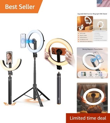 10.2'' Magnetic Ring Light with 64'' Tripod for iPhone Mag Safe, 5000mAh Rechar...