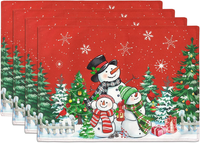 Weihnachten Platzset 4Er Set, Tischsets Rot Schneemann Urlaub Doppelschicht Stof