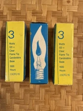 3 Vintage 3 Watt 120V Clear Flame Tip Candelabra Base Flickering Lightbulb