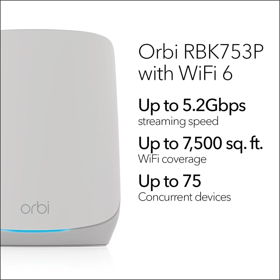 NETGEAR Orbi RBK753P Tri-Band WiFi 6 Mesh System Router + 2 Satellites - Image 2 of 4