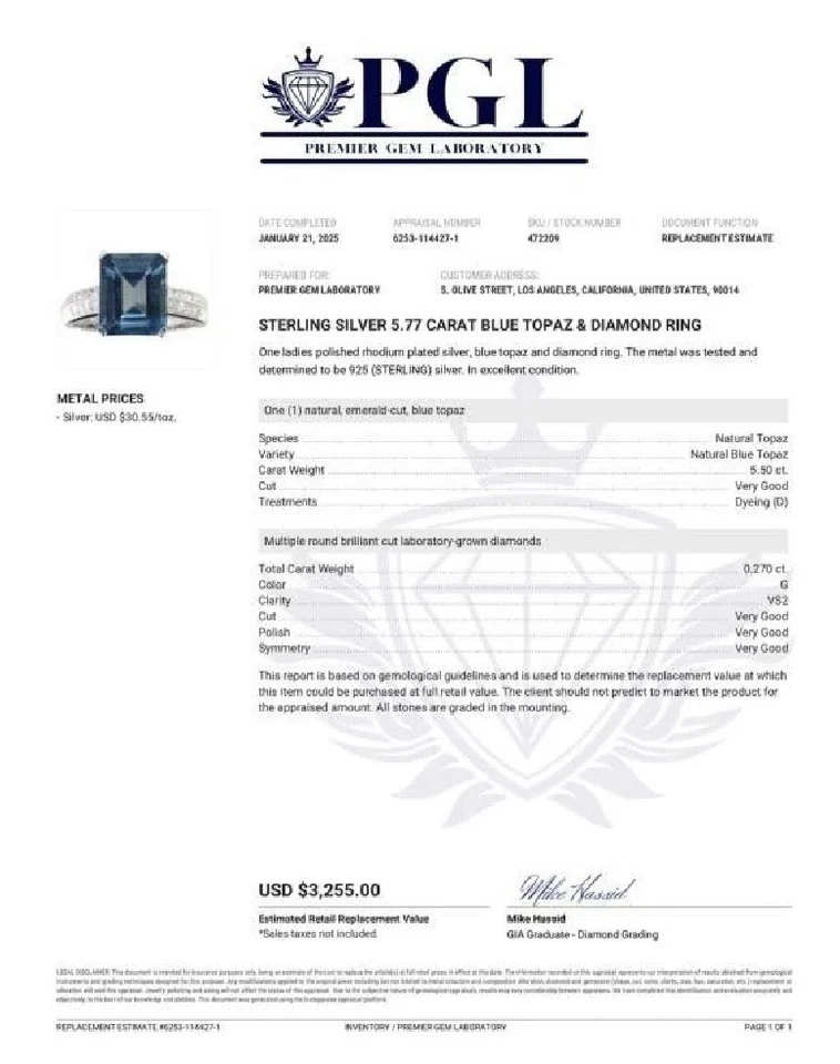 Emerald Cut 5.77 ct London Blue Topaz Diamond Ring - Image 4 of 4