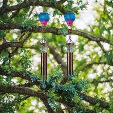 2-PC Gift Set 36" Long Blue and Pink Glass Air Balloon Wind Chime Garden Decor