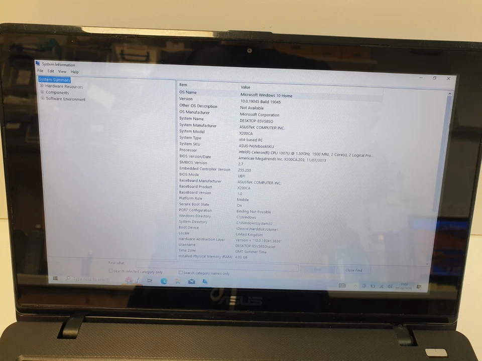 Asus Vivobook X200CA Blue Touchscreen Laptop Intel Celeron 1007U 4GB 500GB - Image 3 of 4