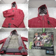Burton Dream Jacket Women Medium Raspberry Check Waterproof Soft Hooded Ski Snow