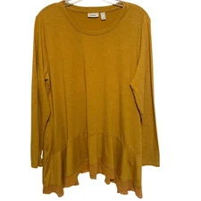 LOGO Lounge Mustard Pocket Tunic Women's Large Chiffon Hem LagenlookTiered Top 