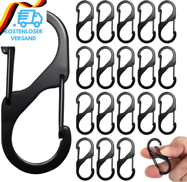 20 StüCk Karabinerhaken Metall Set, Karabiner Mini Schwarz, S Karabiner, Metall-image