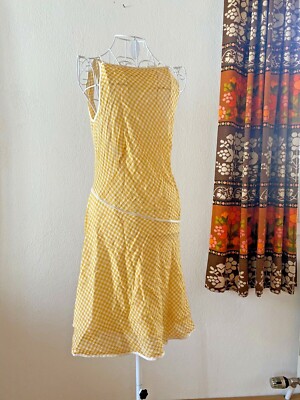 MAX STUDIO Checkered cutout back low waist  lined summer dress XS 6/8