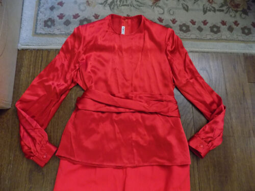Vtg David Hayes Silk Blouse w tie & High Waist Pants Set Designer True RED Sz 8 - Picture 2 of 24