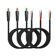 Long 3PCS 18AWG DC Power Pigtail Cable,1M/3.3FT 7A DC Power 12V 5.5mm x 2.5mm