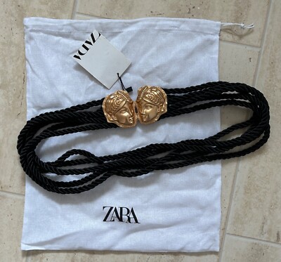 BNWT Black & Gold ZARA Faces Rope Belt Size 34 with dustbag 