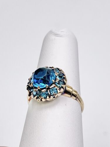 Vintage Plainville Stock Co. Past Ring 10k Gelbgold blaues Glas Gr. 5,25 - Bild 3 von 16
