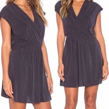 Free People Women's Gray Stretch-knit Mini Dress Surplice Front Size M