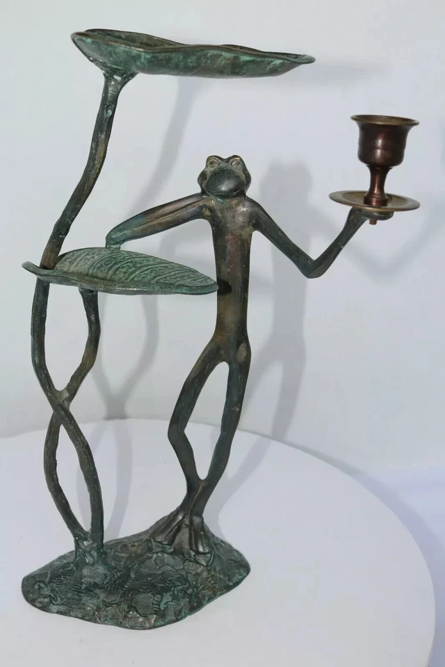 Dancing Frog With Lily Pad Bird Feeder Garden Yard Statue Sculpture Metal  - Image 3 of 4