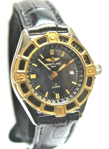 BREITLING J Class Donna D52064 18K Giallo Oro Cinturino Pelle Orologio |  eBay