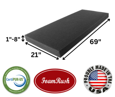 FoamRush 21'' x 69'' Charcoal High Density Upholstery Foam Cushion Medium Firm USA