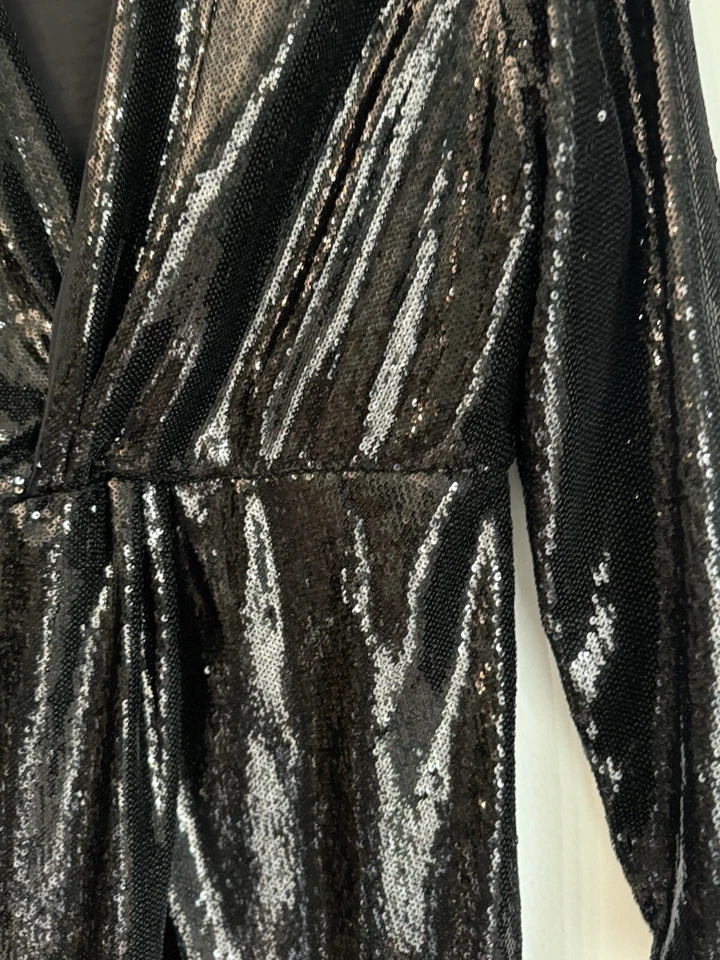 Vestido Anthropologie Lentejuelas Frente Torcido Talla 8 Negro Glamour Cóctel Vacaciones Foto 4 de 4