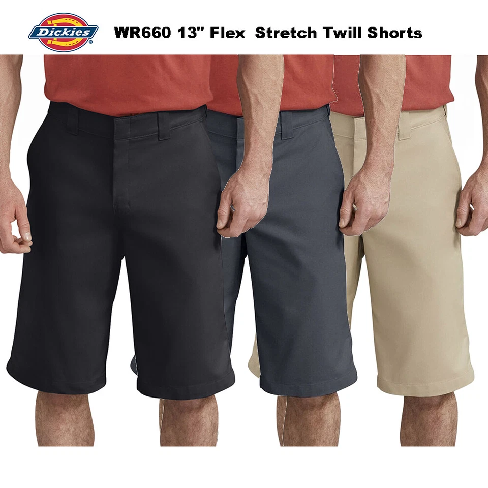 Pantalones Cortos Dickies Para Hombre WR660 13" Flex Cintura Activa Frente Plano Elastizados Sarga