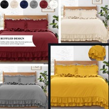 Ruffled Frilled Borders Duvet Cover 3 PC Bedding Cover Set Single Double King UK