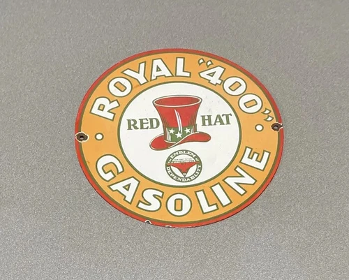VINTAGE 12” ROYAL 400 PORCELAIN SIGN CAR GAS OIL TRUCK GASOLINE