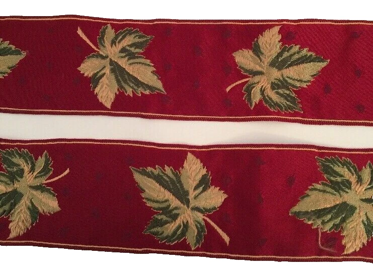 Satin Leaf Design Fabric Trim Remnant Red Gold 79 x 2.5" Sewing Notion - Image 2 of 4