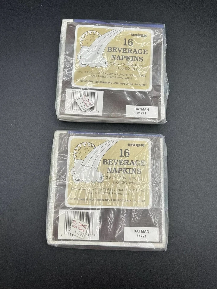 BATMAN VINTAGE 1989 GUARDANAPOS PEQUENOS (16)x2 suprimentos para festa de aniversário exclusivos Inc. novo em folha - Imagem 3 de 3