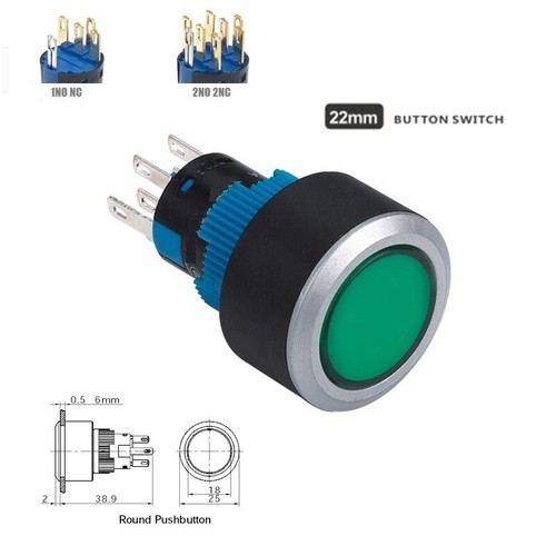  22mm 1NO 1NC/2NO 2NC 250V LED beleuchtet rund Kunststoff Drucktaster Schalter ROHS - Bild 13 von 13