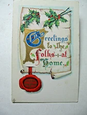 1910 era "Greetings to the Folks at Home" Christmas Postcard