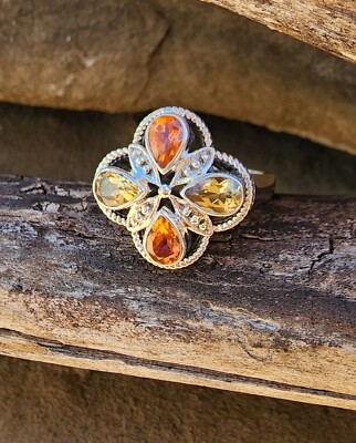 Nicky Butler 925 Sterling Silber Gr. 7 Honig Quarz Citrin Ring Neu Designer 