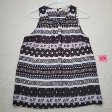 LOFT Outlet Women's Sheer Sleeveless Blouse Black Geometric Button Back Size S
