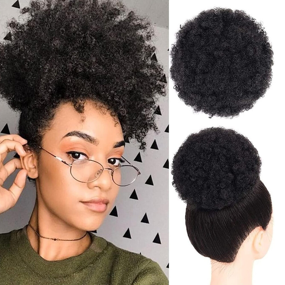 10-Inch Afro Puff Ponytail Extension with 4 Invisible Clips Afro Kinky Curly Hair Extension Bun Clip In Ponytail Puff  main image 4