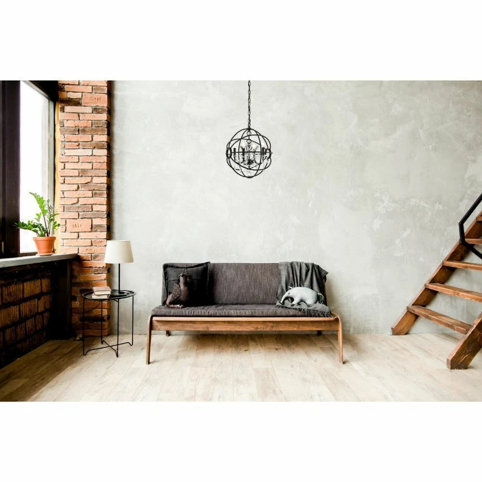 Chandelier 4 Light Fixture Dark Bronze Globe French Pendant Crystal 17 inch - Image 3 of 4