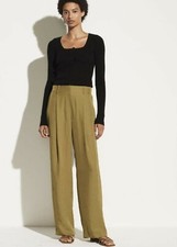 VINCE Olive Green Botanica Wide Leg High Waist Crepe Pull-On Pants XS  0/2 NEW