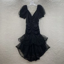 80s Vintage Prom Dress 12 Large Black Tulle Fairy Goth Retro Edwardian Coquette