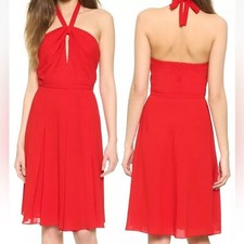 L’AGENCE Crepe Crimson Red Halter A-line Midi Evening Cocktail Dress Size 2
