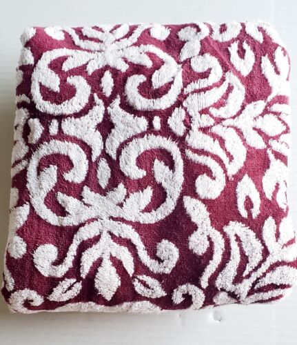 Vintage 100% Cotton Bath Towel - Bella Lux Brand - Burgundy/White - 27"x48"