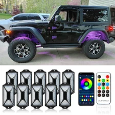 10X RGB LED Rock Lights Turn Signal Brake Underglow Neon + App For Jeep Wrangler