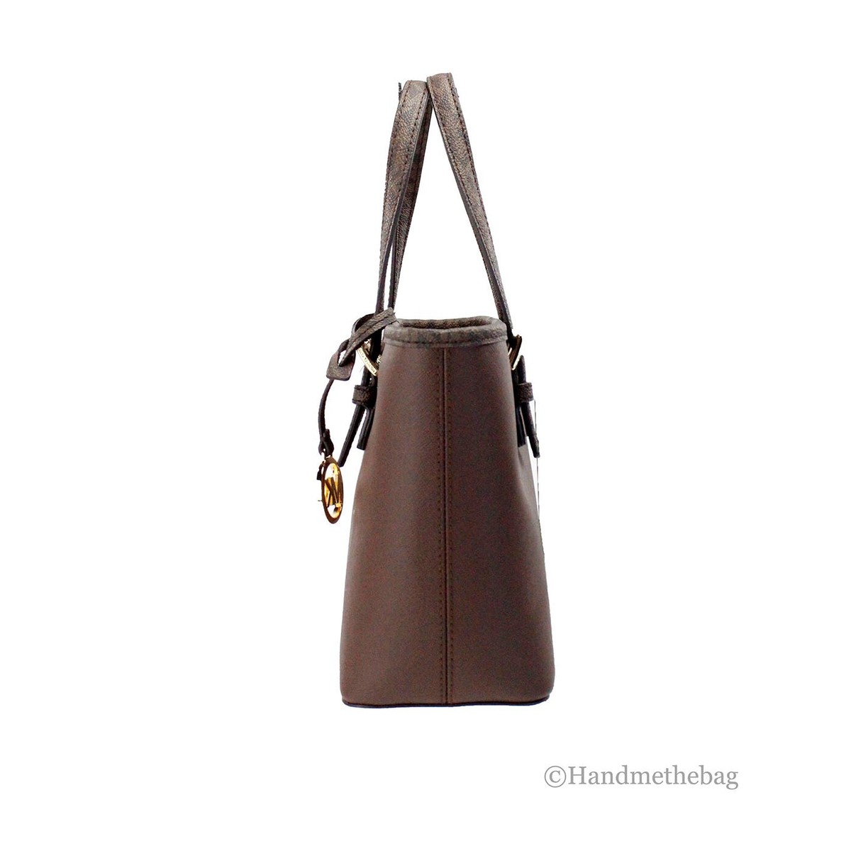 Michael Kors Jet Set Mocha Leather XS Carryall Top Zip Tote Bag 