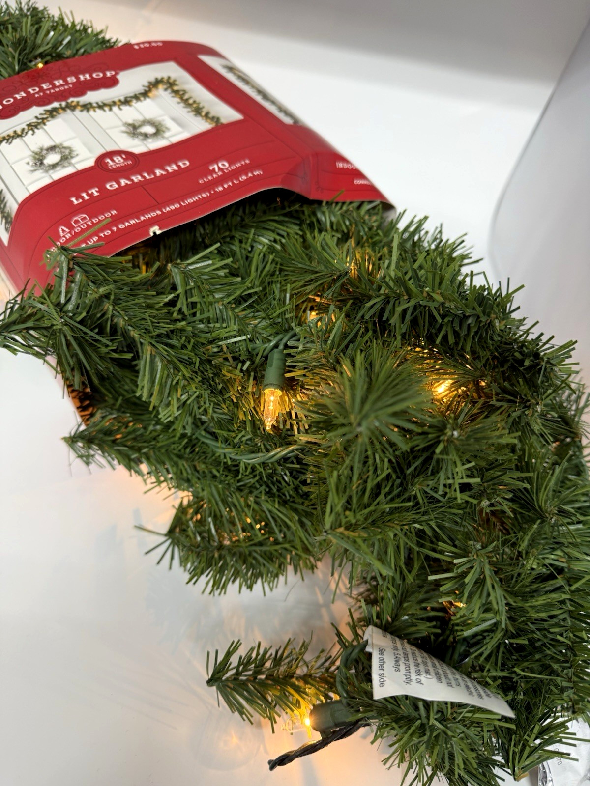 Wondershop 18ft Lit Garland Clear Lights Christmas Pine Bright Steady Decoration