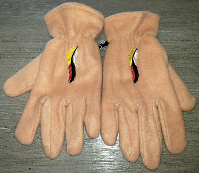 men women NEW FLEECE WINTER GLOVES feathers embroidered on top ONE SIZE NICE!