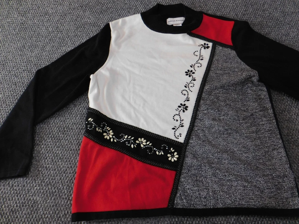 Alfred Dunner Sweater Small black womens pullover stretch check classic - Image 3 of 4