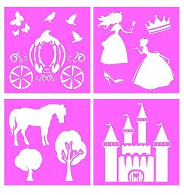 Detailed Fairy Tale Princess Quad Stencil Set - (4) Piece Kit - 10" x ...